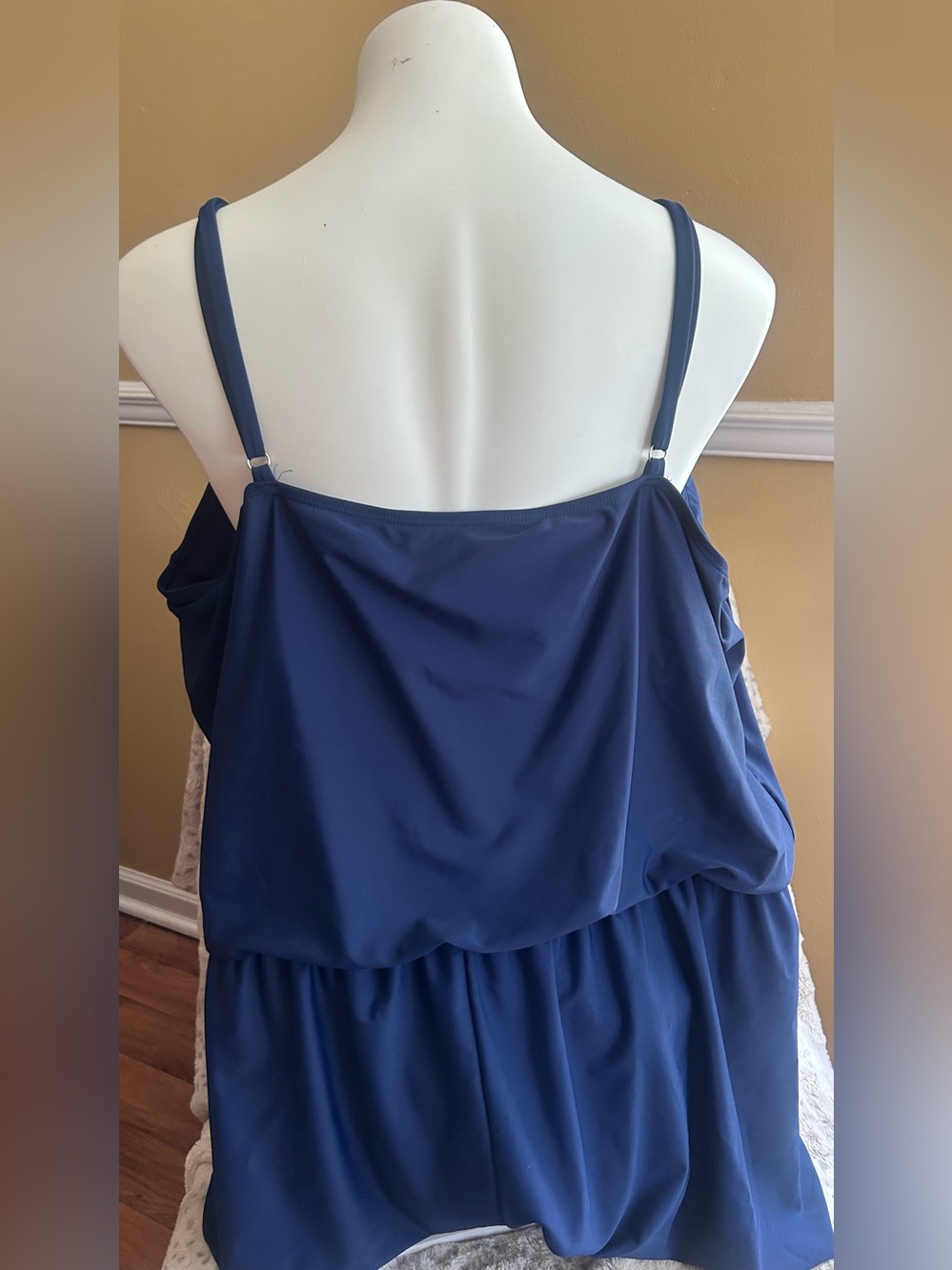 Time and Tru Swimsuit Bathing Suit Navy Blue Spaghetti Strap One Piece Romper 3X - Picture 8 of 11